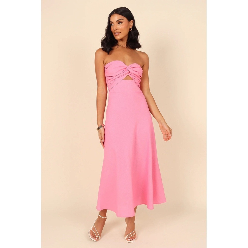 Petal &‎ Pup Womens Rosetta Dress Pink Strapless Midi Linen Sz US 14 DA4270